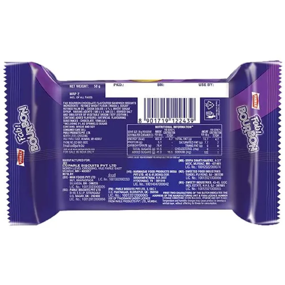 Parle Fab Bourbon Cream Biscuits - Chocolate, 50 g-2.webp